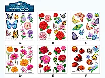 Tatovering sommerfugl/blomster 6 ass