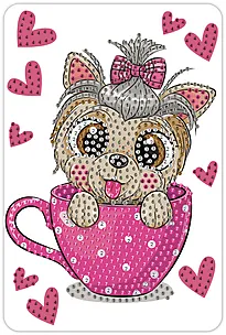 Perlekunst hund i rosa kopp 10x15cm