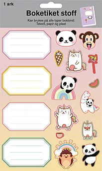 Boketikett og stickers til stoff rosa