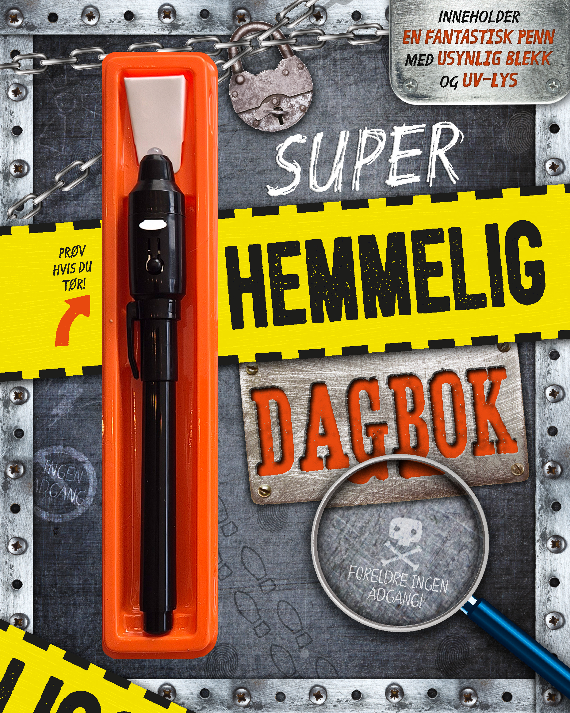 Dagbok superhemmelig m/lyspenn svart
