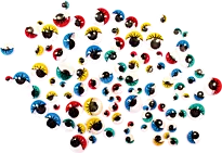 Plastøyne farget m/øyenvipper 100stk ass