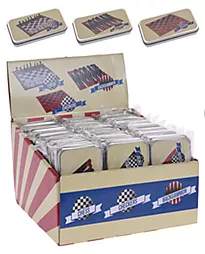 Sjakk, backgammon eller dam i metalleske