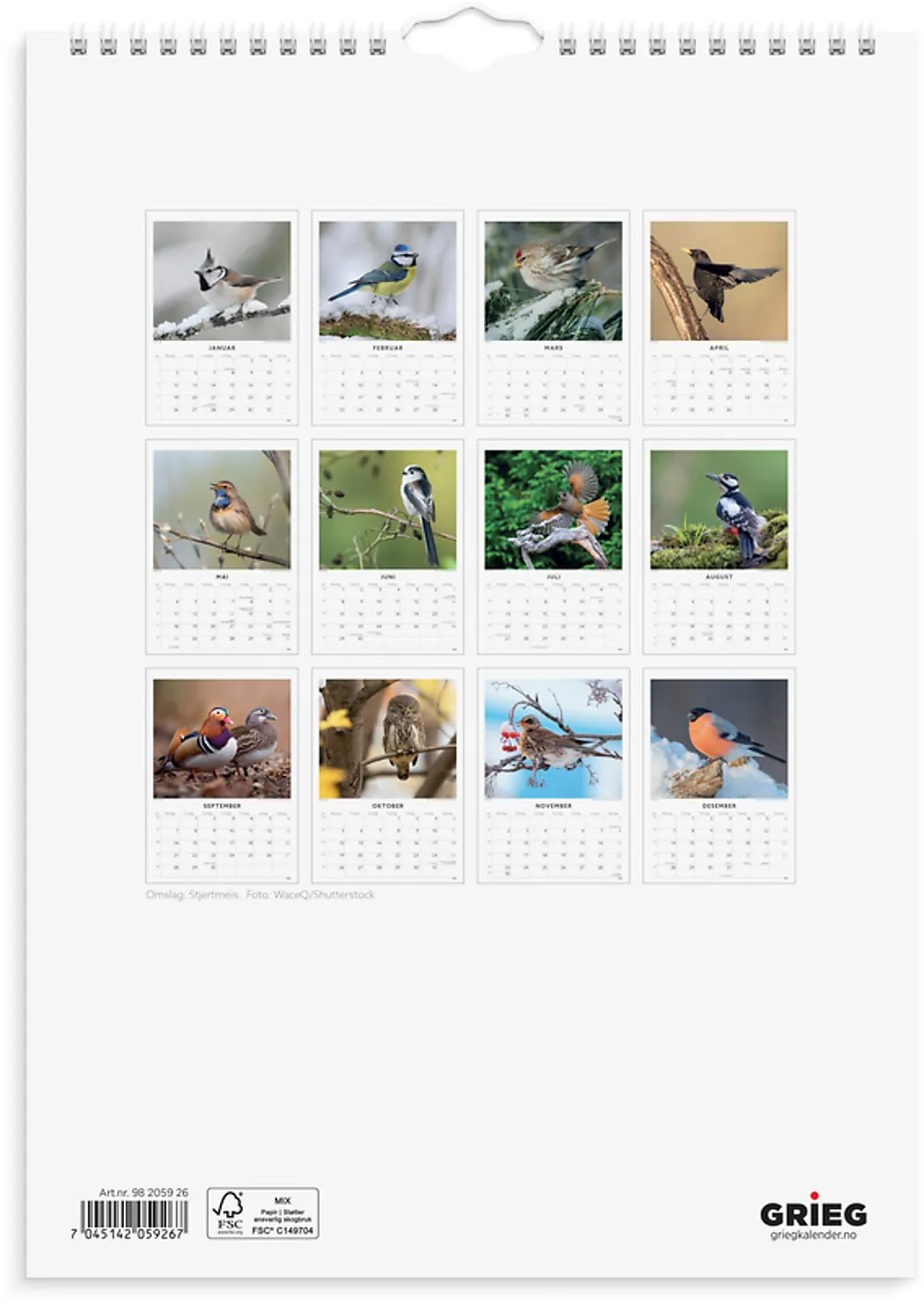 Veggkalender GRIEG 2026 Fugler