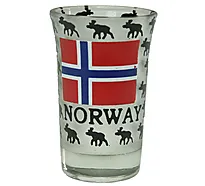 Snapsglass lavt elg og norsk flagg