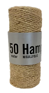 Hamp 50m rull natur m/gullfolie