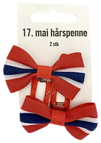 Hårspenne 17.mai m/trio sløyfe 2pk