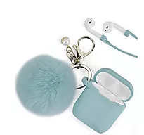 Air pod cover med nøkkelring plys blå