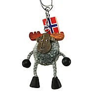 Nøkkelring med grå pompom elg dinglebein