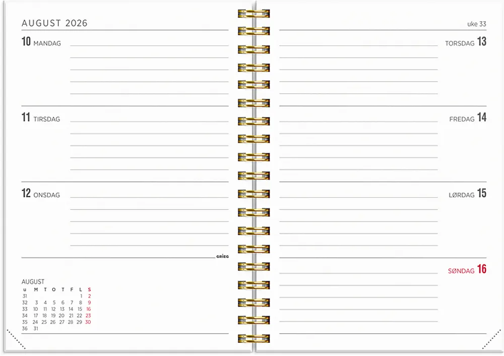 Ukekalender GRIEG Multi A6 2026 hvit