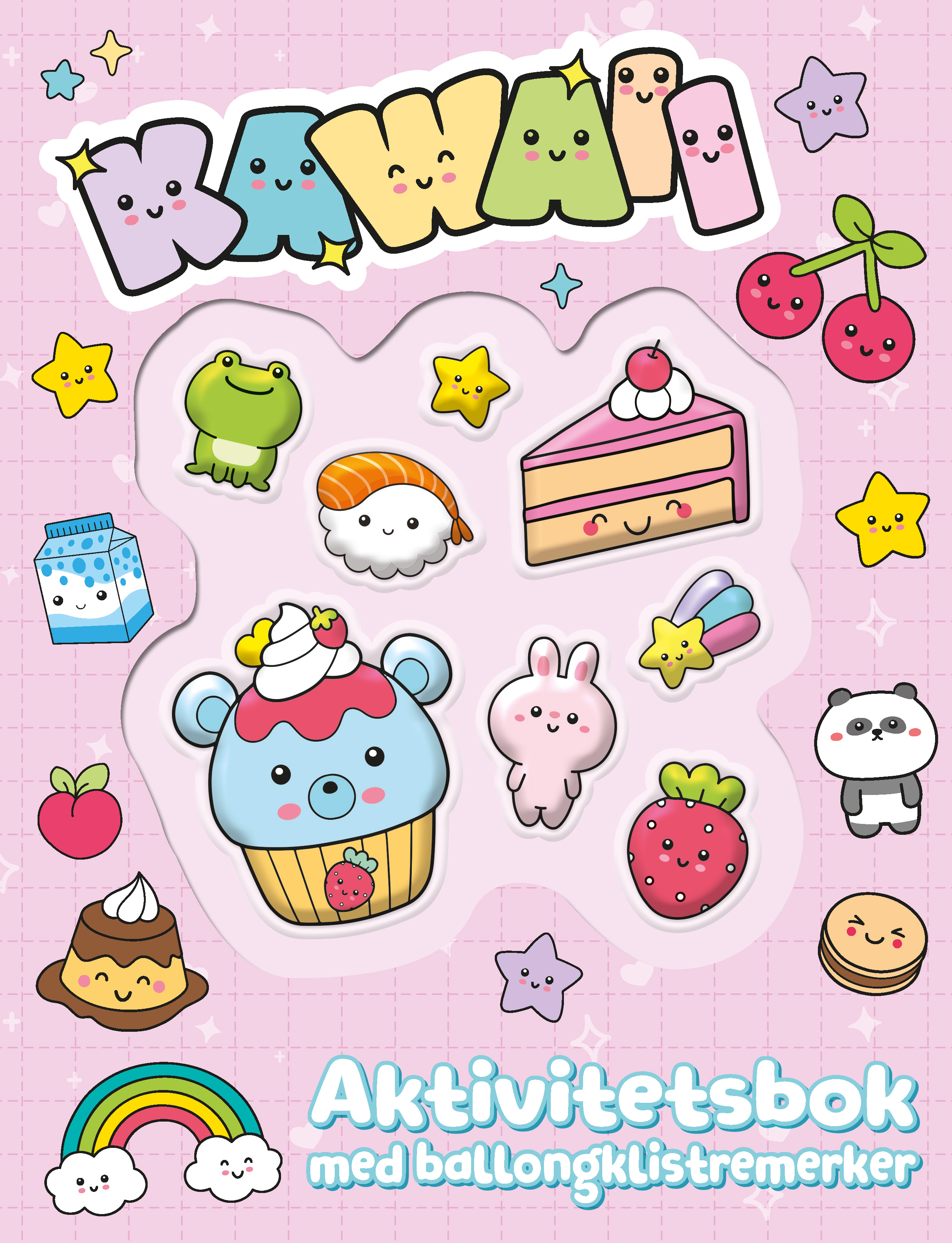 Akt.bok Kawaii m/ballongstickers rosa
