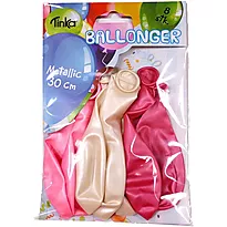 Ballonger metallic rosa/hvit, 8 pk