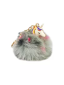 Nøkkelring ball m/enhjørning, grå/rosa