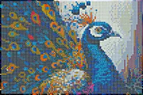 Perlekunst påfugl 20x30cm lerret blå