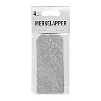Merkelapper glitter 10x4,5cm 4pk sølv