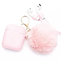 Air pod cover med nøkkelring plys rosa
