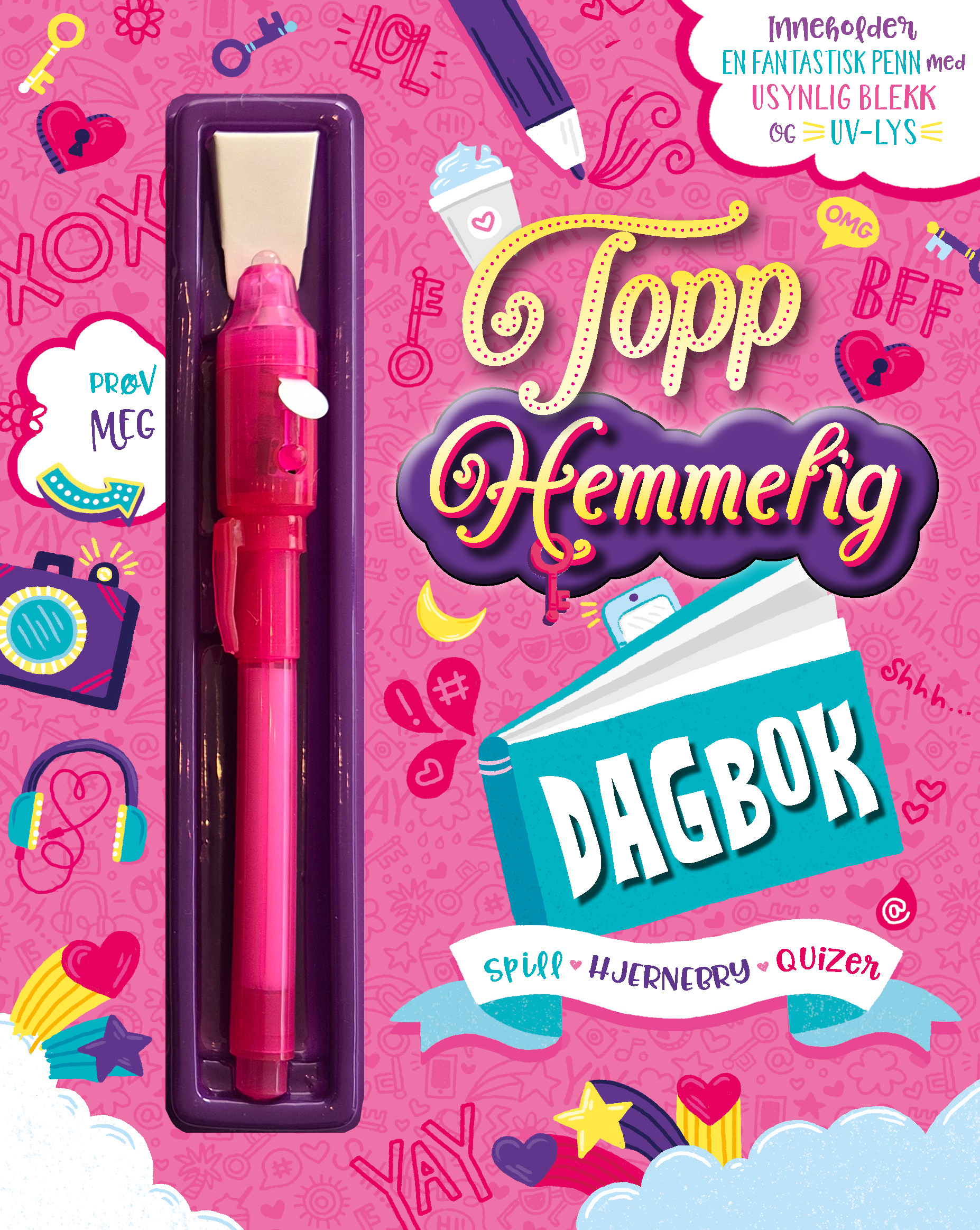 Dagbok topphemmelig m/lyspenn rosa