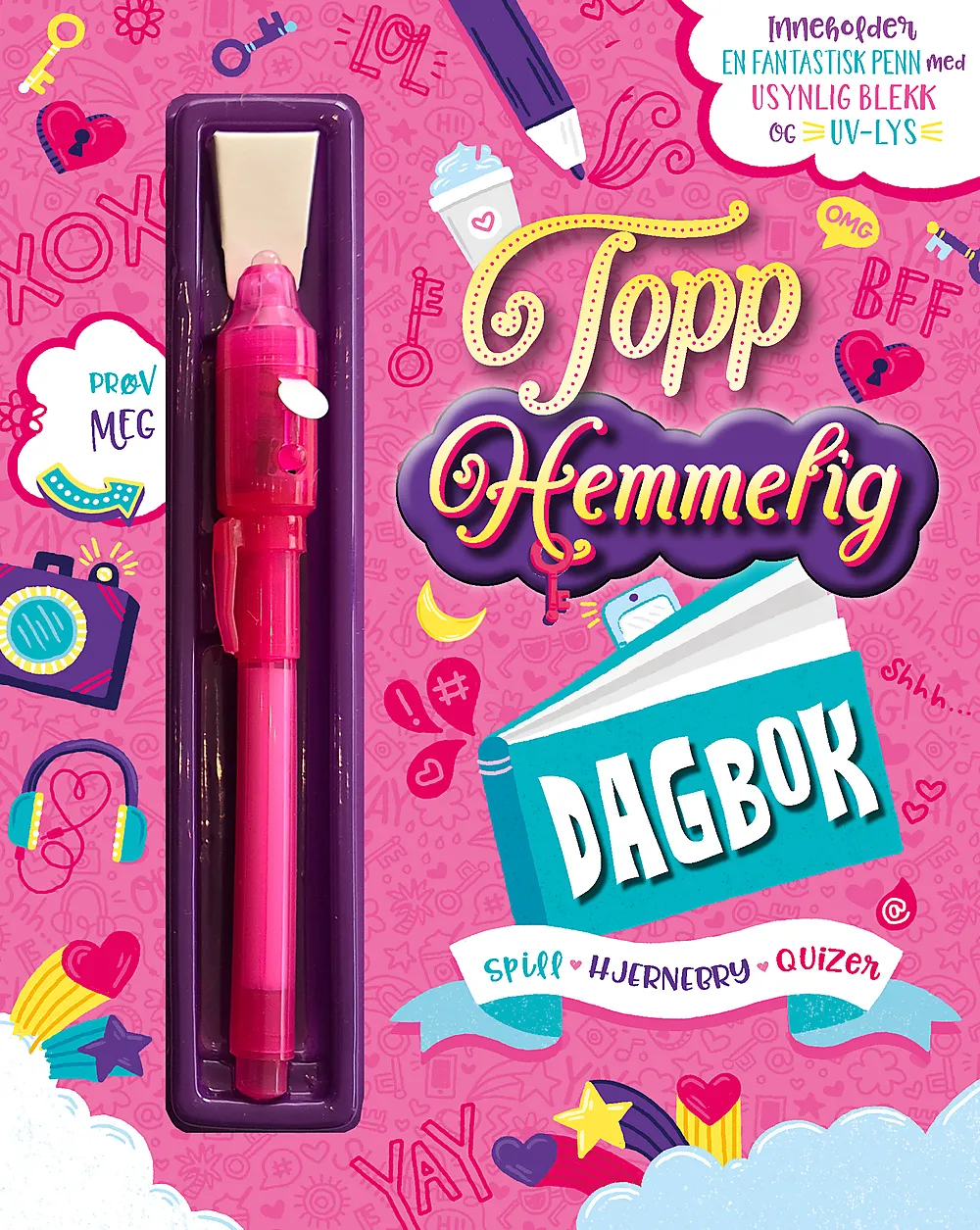 Dagbok topphemmelig m/lyspenn rosa