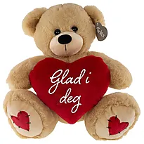 Bamse hjerte Glad i deg 23 cm brun