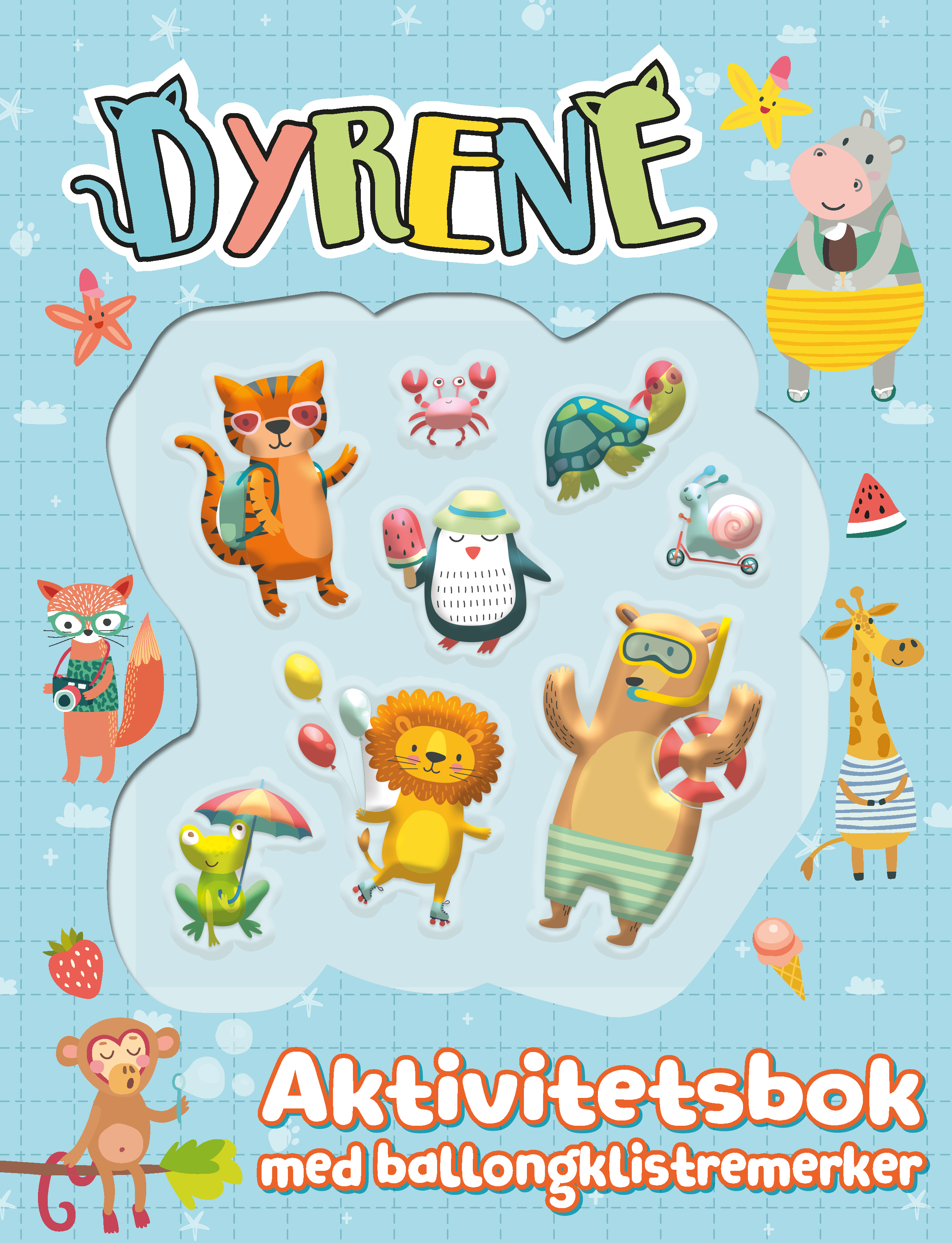 Akt.bok dyr m/ballongstickers blå