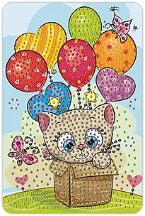 Perlekunst katt i luftballong 10x15cm