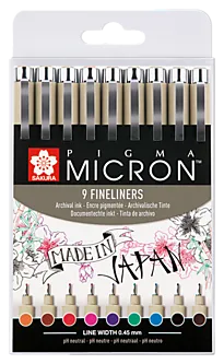 Fineliner Sakura Pigma Micron 0,45 9farg