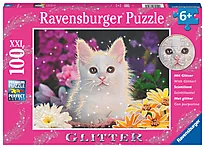 Puslespill 100 Hvit kattunge, glitter