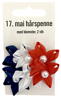 Hårspenne 17.mai m/blomster 2 pk