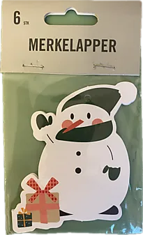 Merkelapp snømann stanset 6pk hvit