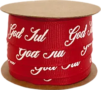 Tekstilbånd God Jul riflet 16mm x 5m rød