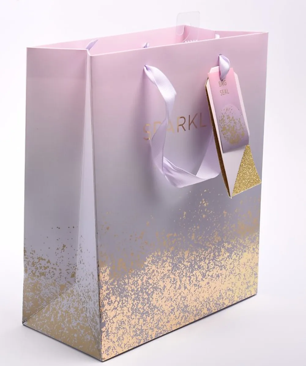 Gavepose rosa Sparkle gullfolie M
