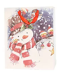 Gavepose snømann L hvit glitter