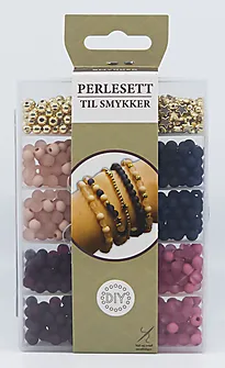 Perleboks små perler gull /blå /rosa