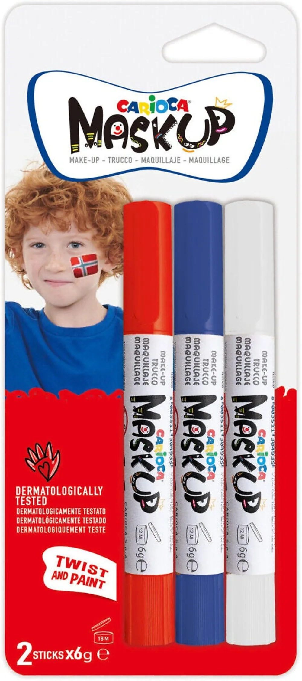 Ansiktsmaling Carioca norsk flagg 3 stk