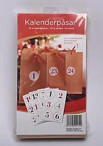 Kalenderposer 24 brun kraft m/bånd,dato