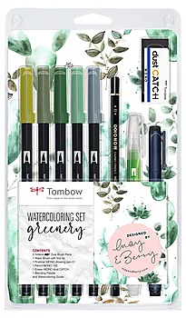 Penselpenn Tombow sett grønntone farger