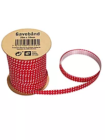 Gavebånd prikker 20m x 10mm rød/hvit