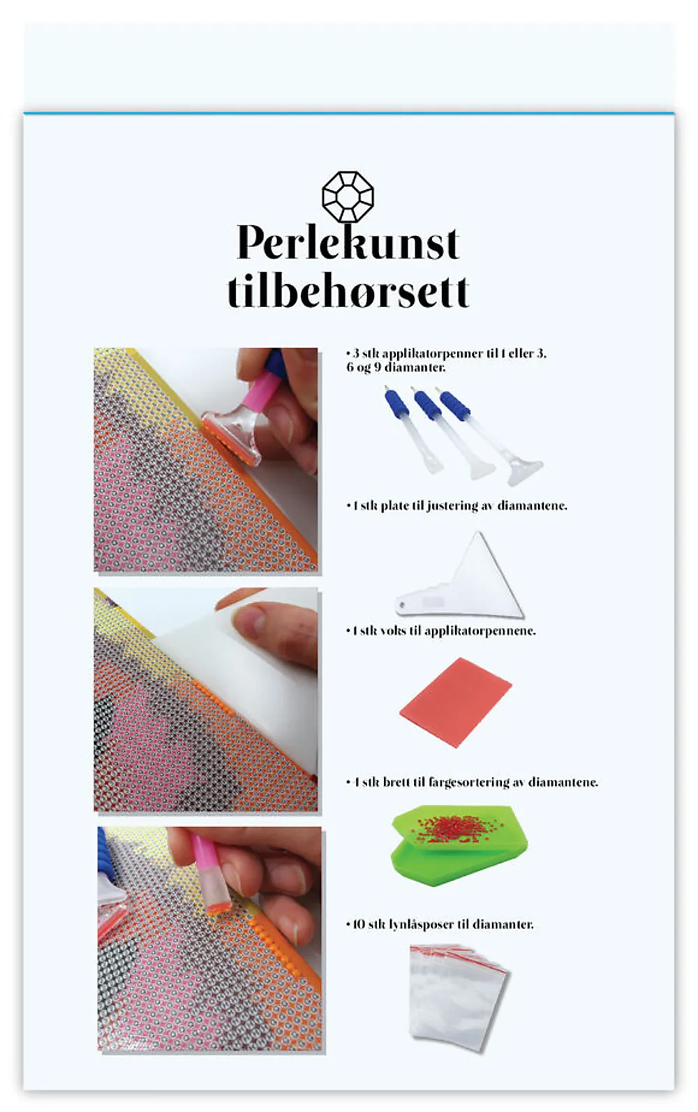 Perlekunst tilbehør pensler/brett 3stk