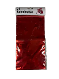 Kalenderposer 24 metall rød/sølv m/bånd