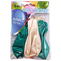 Ballonger metallic grønn/hvit, 8 pk
