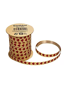 Gavebånd hjerter 20m x 10mm kraft/rød
